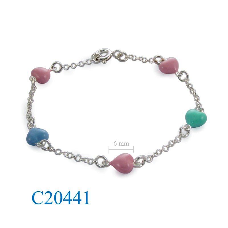 Bracelet, 16 cm. 5 puff hearts enamel.