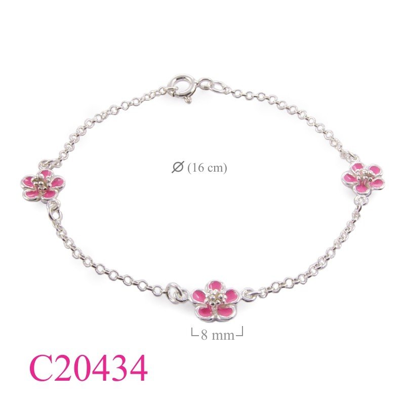 Flower Bracelet, 16 cm. 3 flowers enamel.