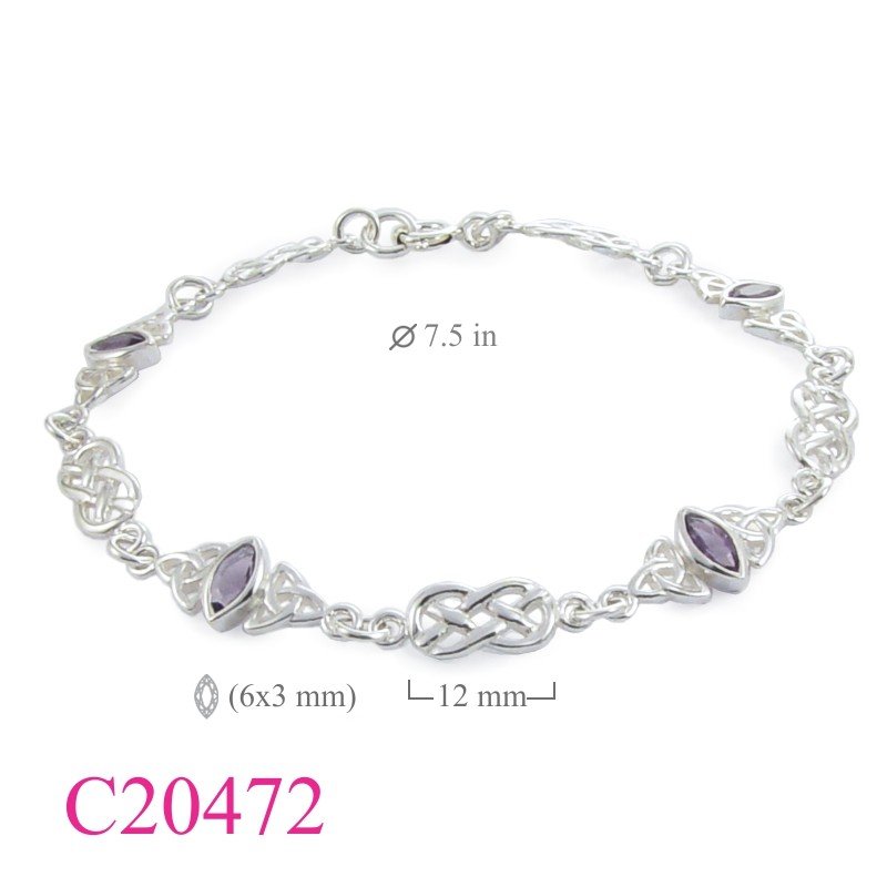 Bracelet, 7.5 inches Celtic and marquis Amethyst Glass stones.