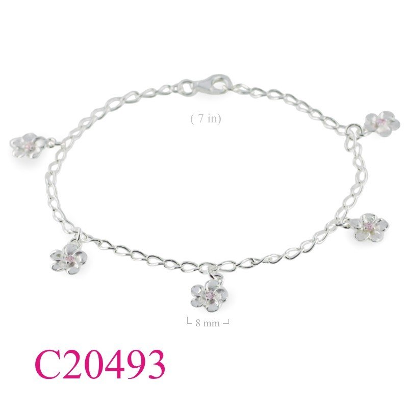 Flower Bracelet, CZ Bracelet, 5 hanging 8mm sanblast champac  with  CCZ