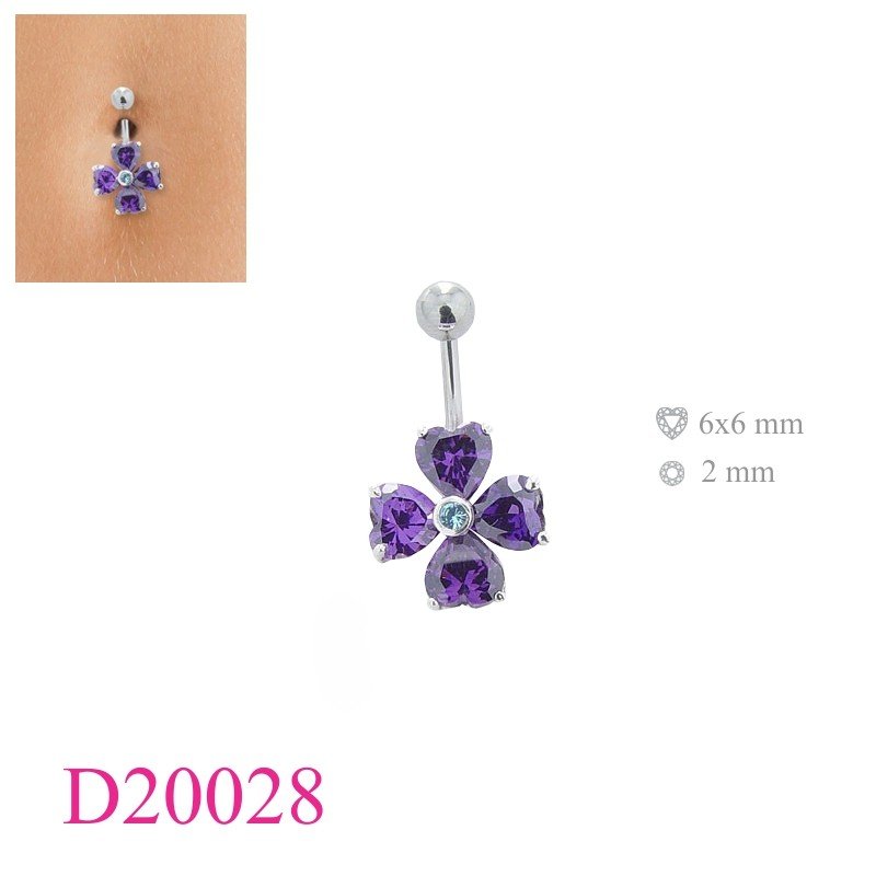 Body Jewelry, flower with 6mm heart stones.