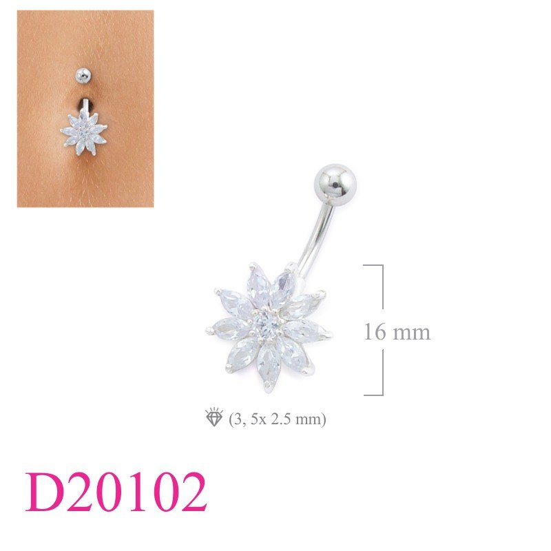Body Jewelry, flower shape with 9 marquise Lavender CZ stones.