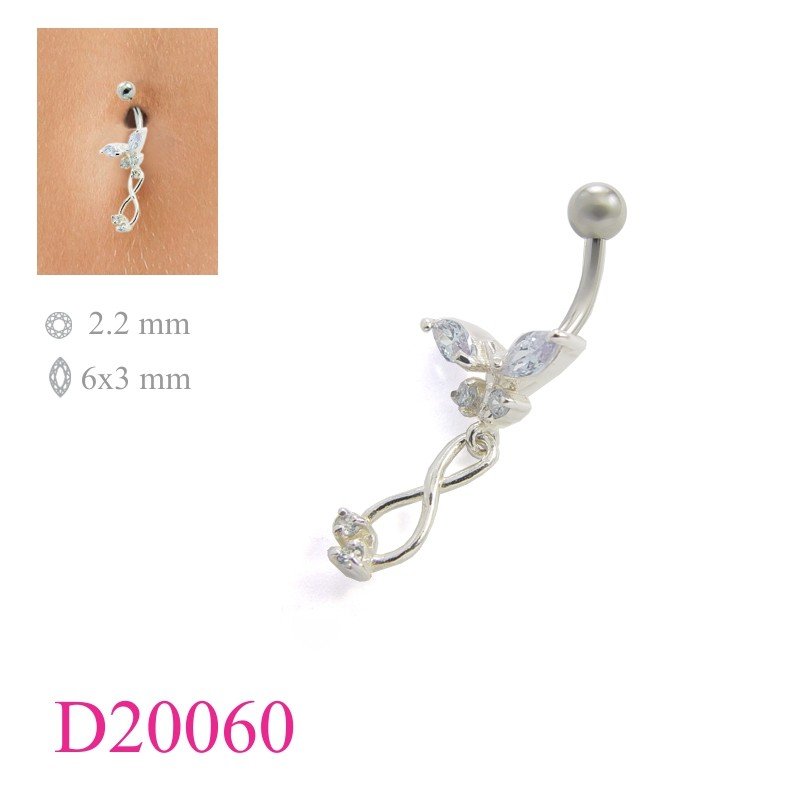 Butterfly Body Jewelry, butterfly and hanging 2 round stones.