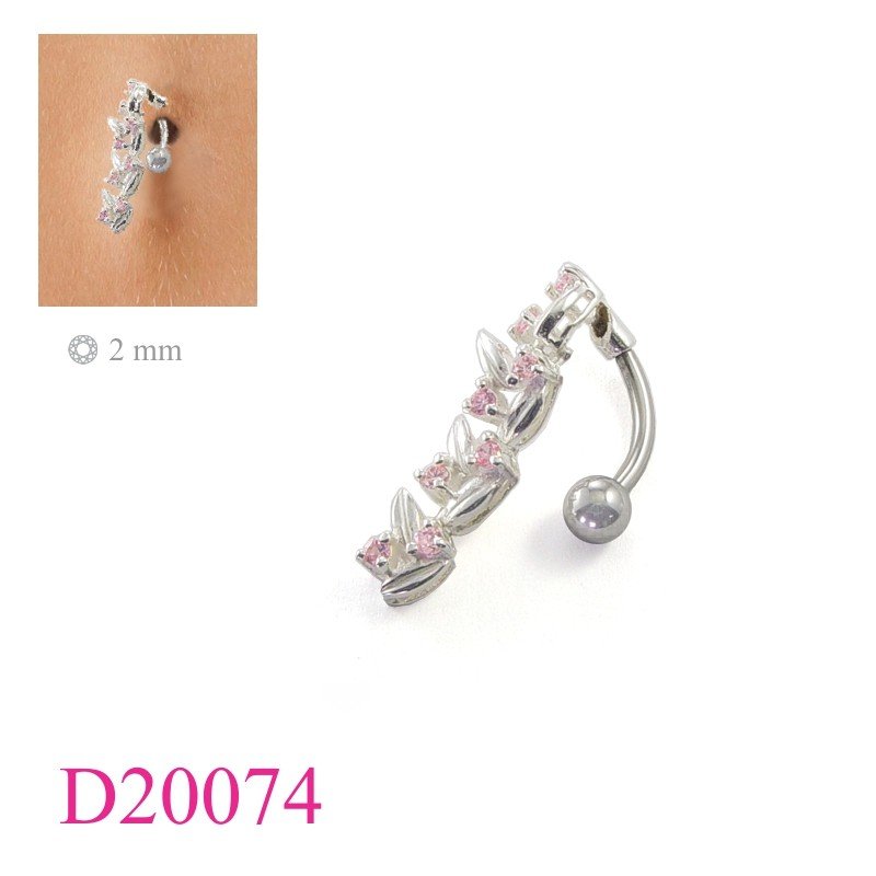 Body Jewelry, small leaves with 2mm round stones.(316L down)