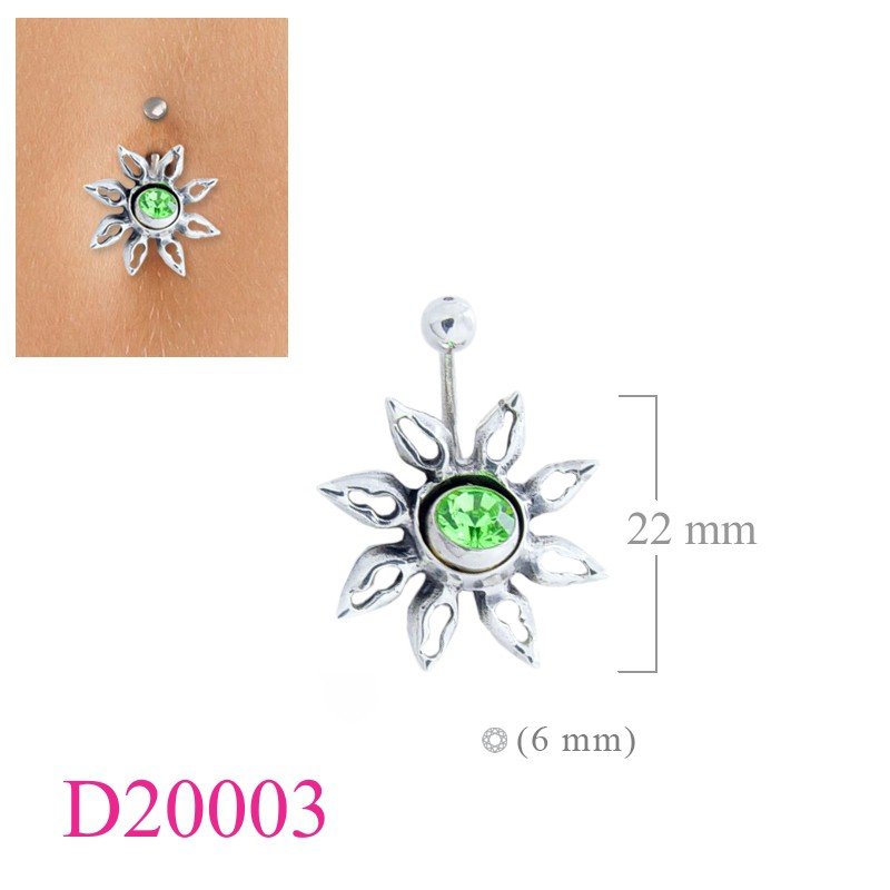 Body Jewelry, flower with 6mm crystal.
