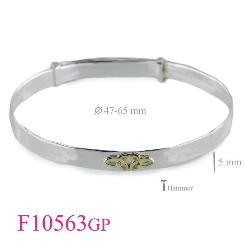Bangle, Gold plated double Trinity knot on 5mm hammered adjustable band.