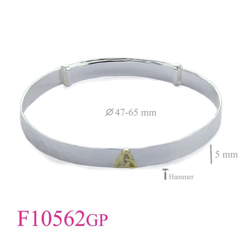 Bangle, Gold plated Trinity knot on 5mm hammered adjustable band.
