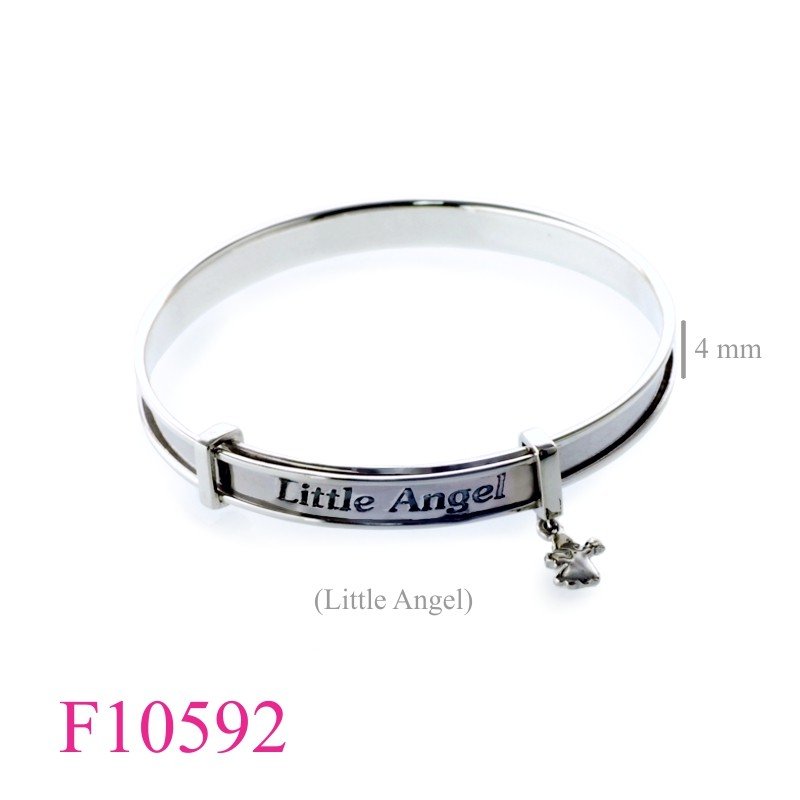 Angel Bangle, 4mm adjustable band "Little Angel" and hanging guardian.