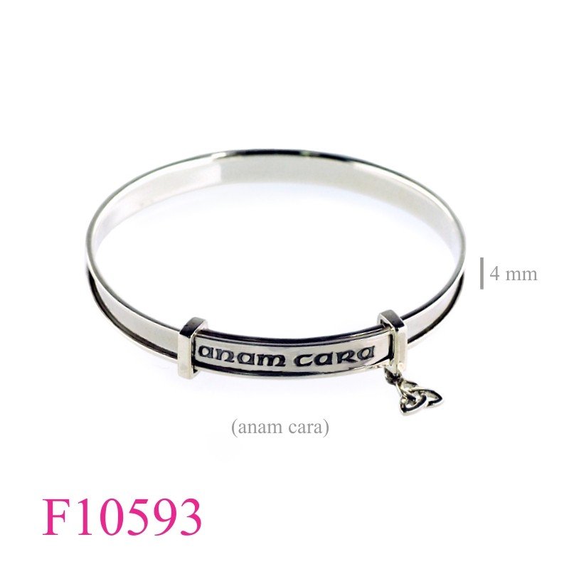 Travel Jewelry Bangle, 4mm adjustable band "anam cara" and hanging Trinity.