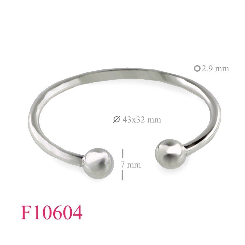 Bangle, 43x32x2.9mm tube with 8mm ball on both ends.