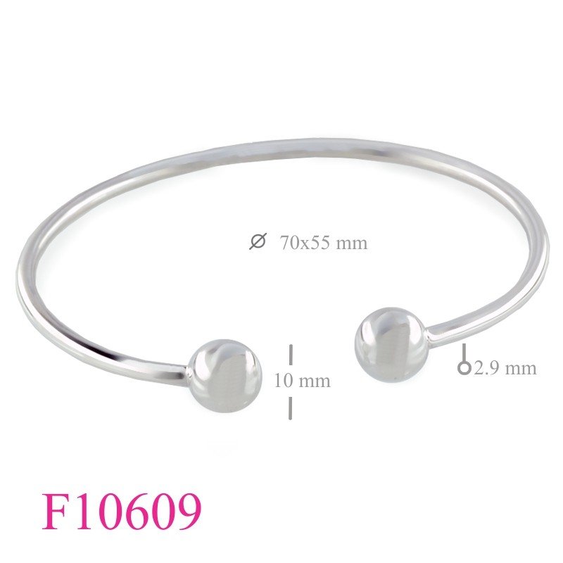 Bangle, 2.9mm tube 70x55mm C shape 10mm ball on both ends.