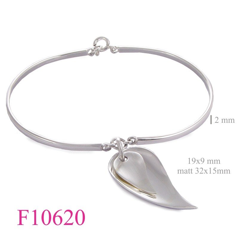Bangle, 2 hanging curved leaves with Matt surface on small one.