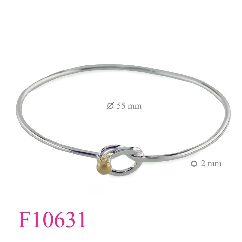 Bangle, love knot with Flash Gold plated on ball.