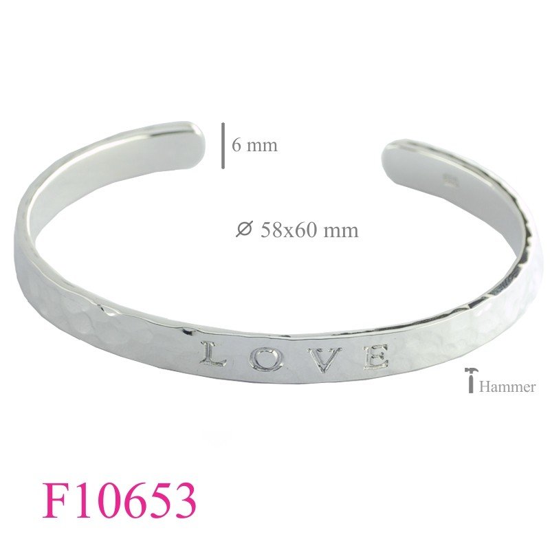 Bangle, 6mm hammered "LOVE" C band.