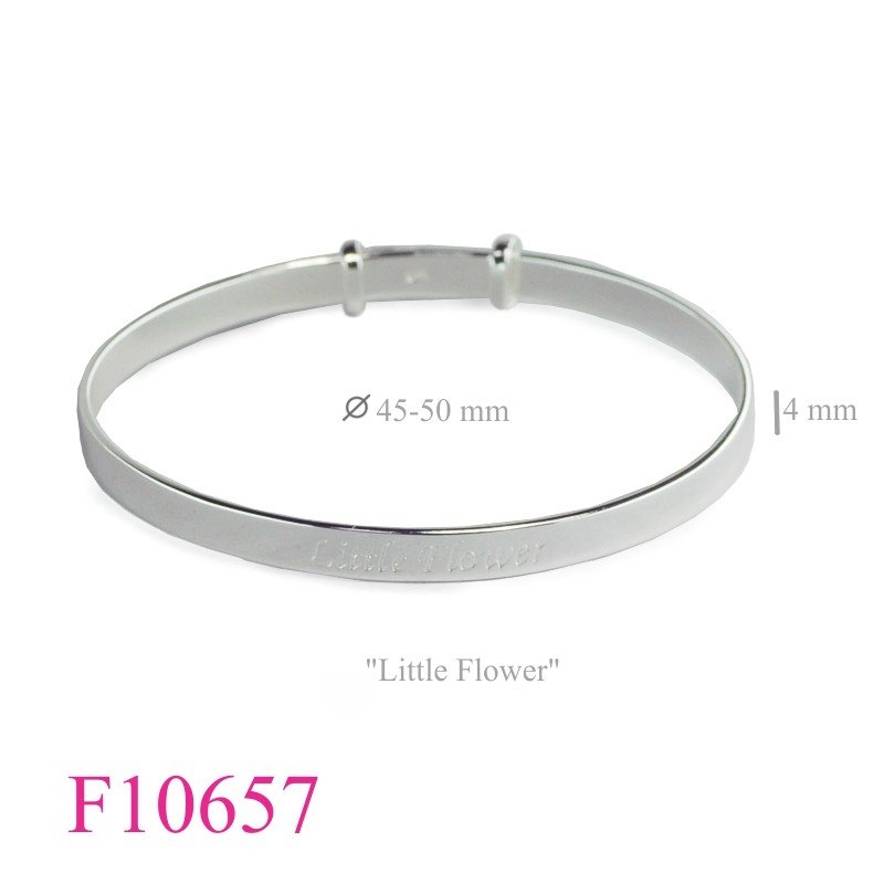 Bangle, 4mm band "Little Flower" adjustable 45mm inside diameter with e coating.