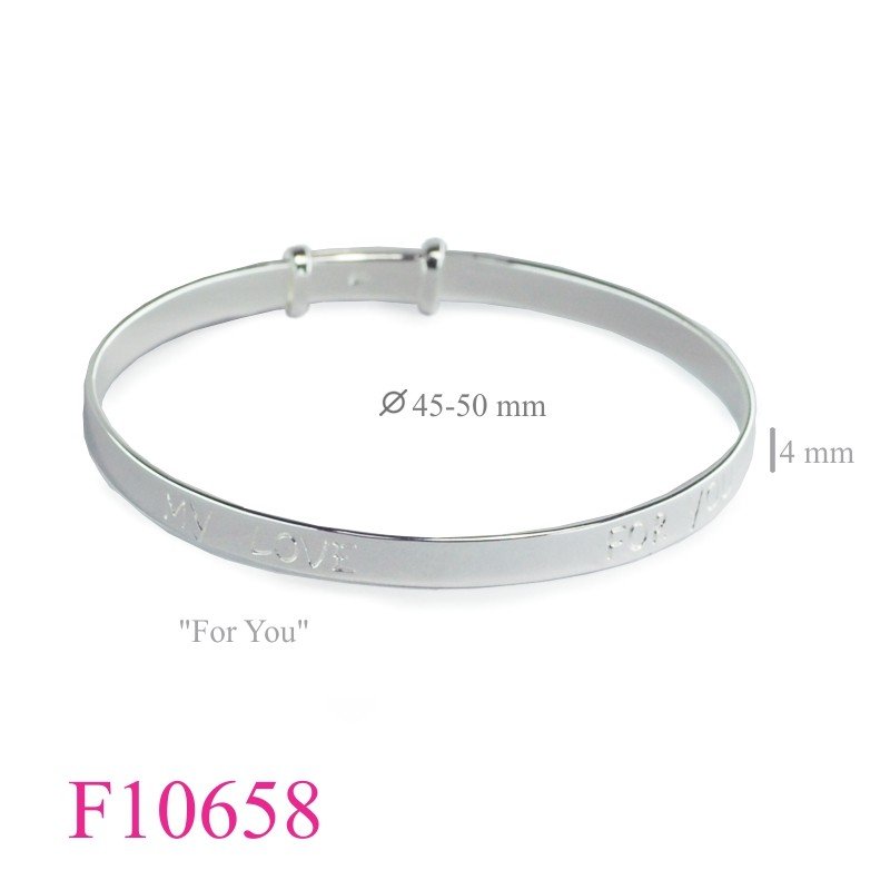 Bangle, 4mm band "For You" adjustable 45mm inside diameter with e coating.