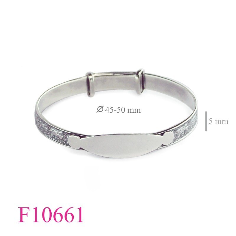 Bangle, 4mm band name tag adjustable 45mm inside diameter.