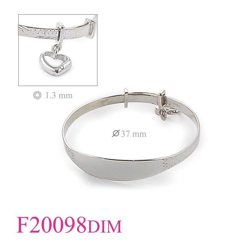 Bangle, adjustable children size with hanging heart and Real Diamond.