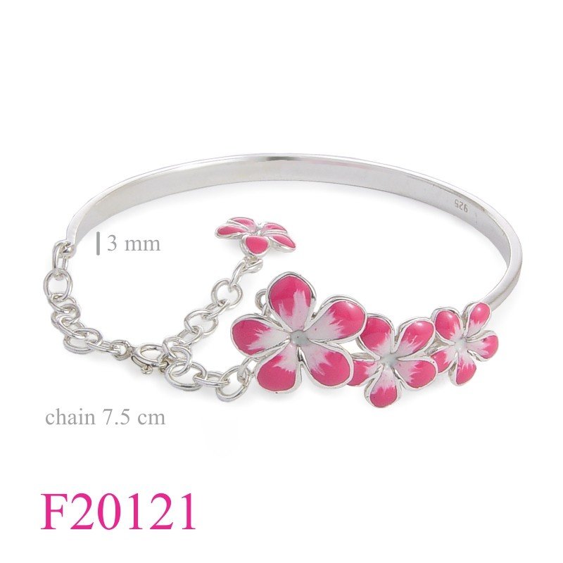 Flower Bangle, 3+1 champac flowers and chain on top enamel.