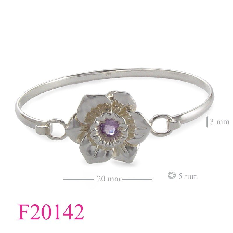 Flower Bangle, 20 mm daffodil flower with 5mm round stone.