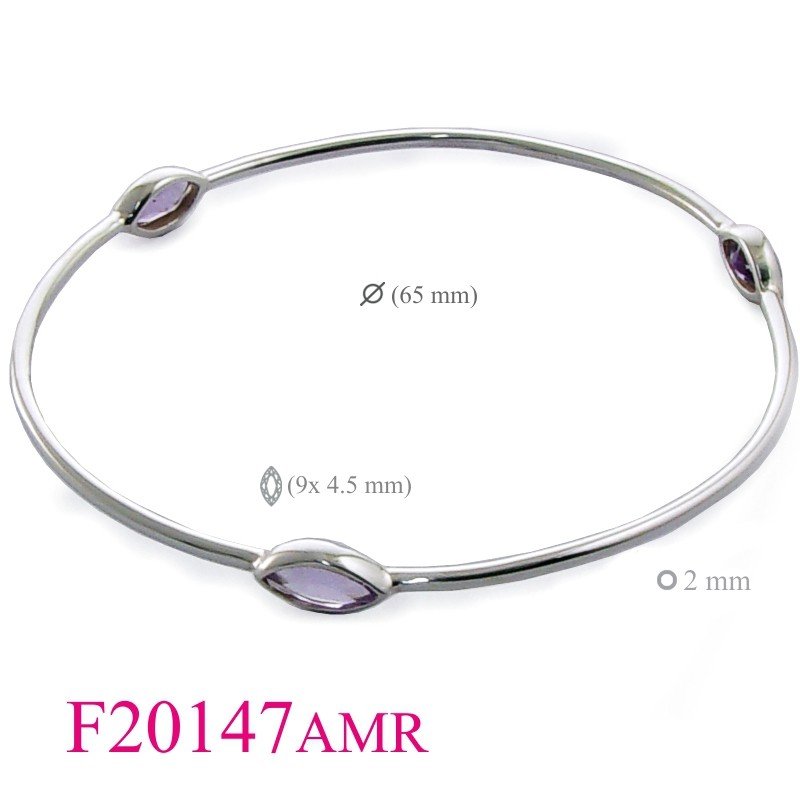 Bangle, 3 marquise Real Amethyst stones.