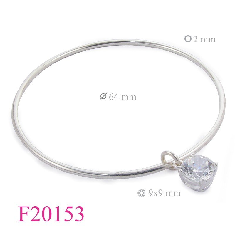 Bangle, 2mm wire 64 inside diameter and hanging 9mm CCZ.