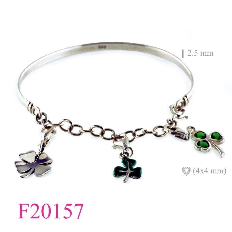 Shamrock Bangle, Lock Bangle, chain and hanging 3 Shamrocks with clasp.