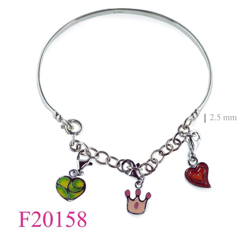 Heart Bangle, Lock Bangle, chain and hanging 2and a crown with claspenamel.