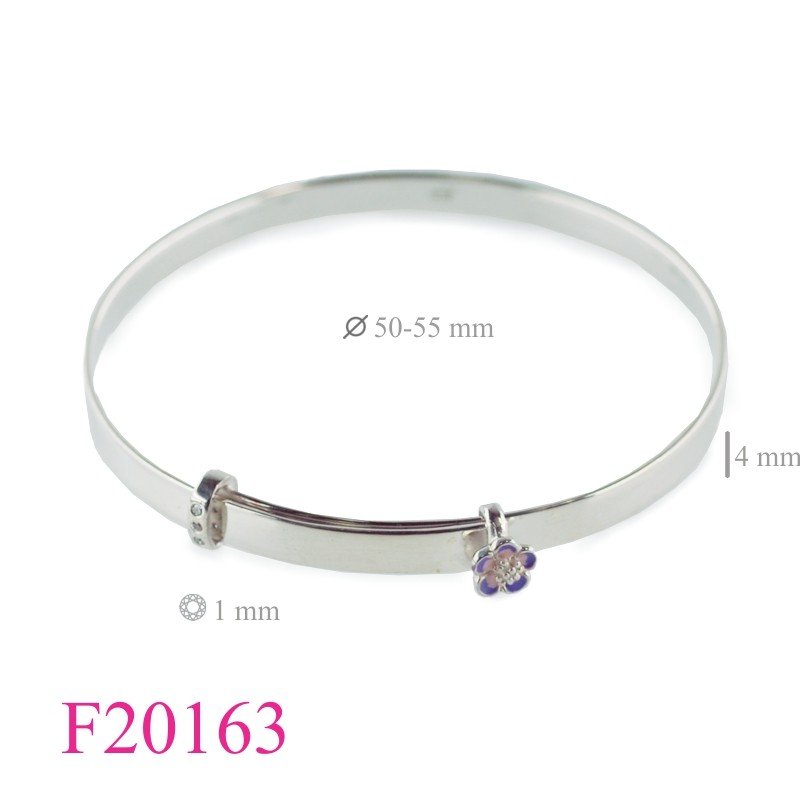 Bangle, 4x50mm adjustable band and enamel flower.