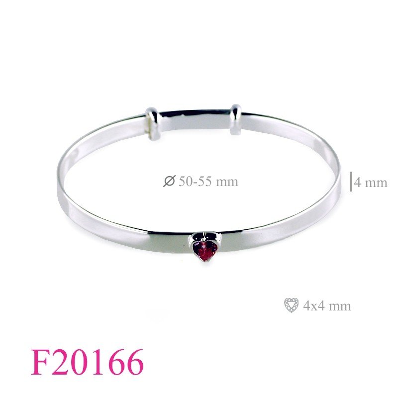 Heart Bangle, CZ Bangle, adjustable 4mm band with 4mm Pink CZ stone and e coating.