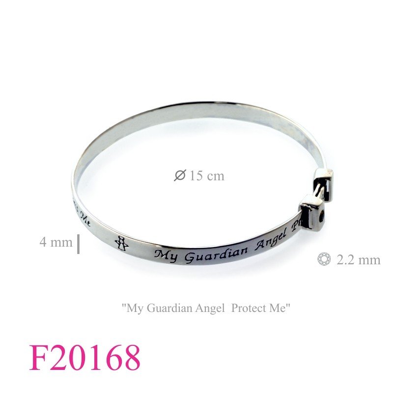 Angel Bangle, CZ Bangle, 4mm dajustable "My Guardian Angel  Protect Me" with  CZ stone.