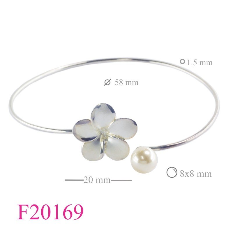 Bangle, 20mm sandblast champac flower and post base for perl (No stone).