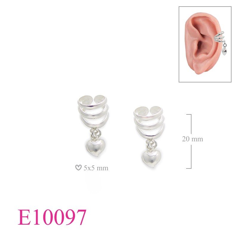 Earrings, 3 lines ear cuff with heart.