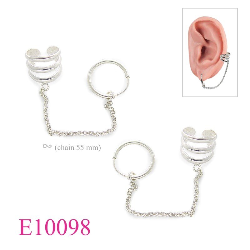 Earrings, 3 lines ear cuff with hoop.