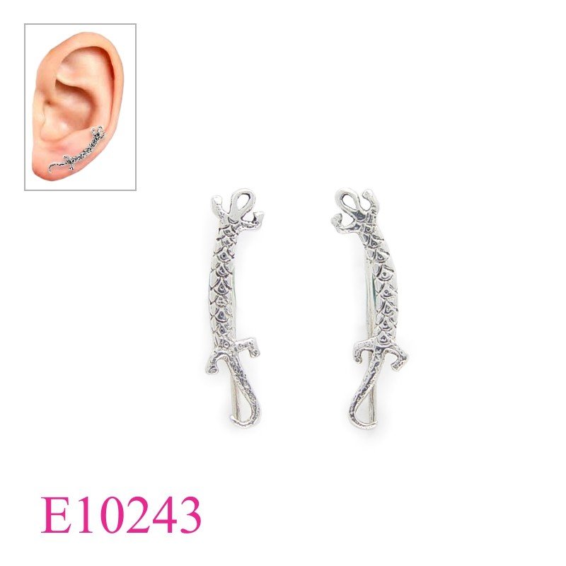 Earrings, lizard clip along ear.