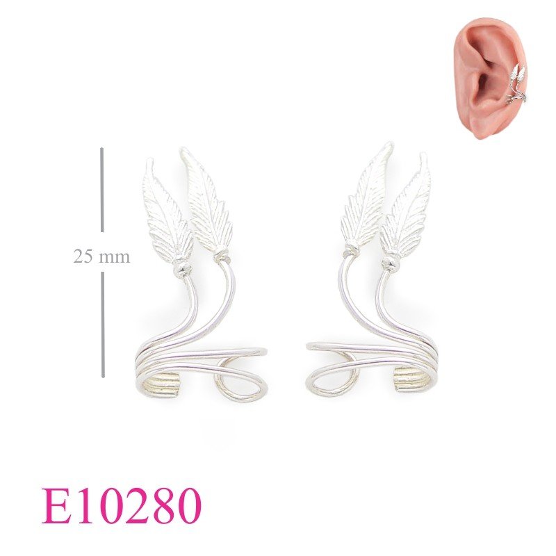 Earrings, wire earcuff  with feathers.
