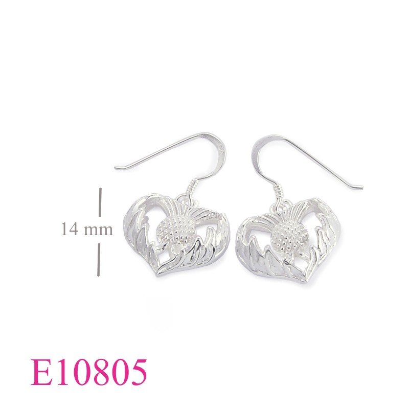 Heart Earrings, Thistle Earrings, small 3D Thistle in  shape.