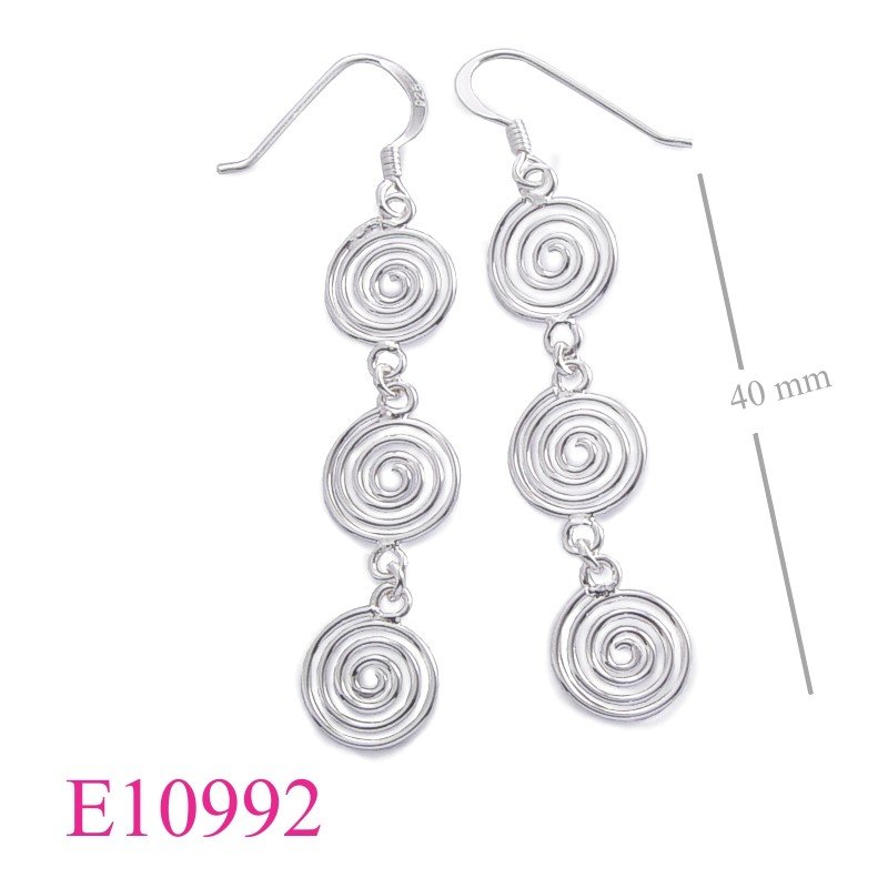 Earrings, 3 hanging spiral wires.