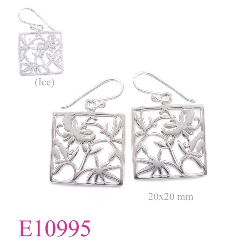 Earrings, square cut out butterfly design.