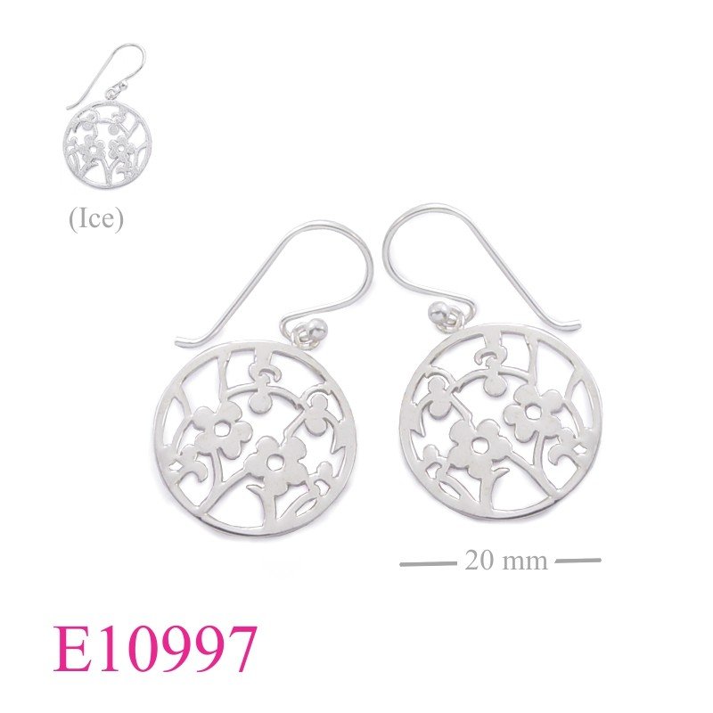 Earrings, round cut out 2 flowers design.
