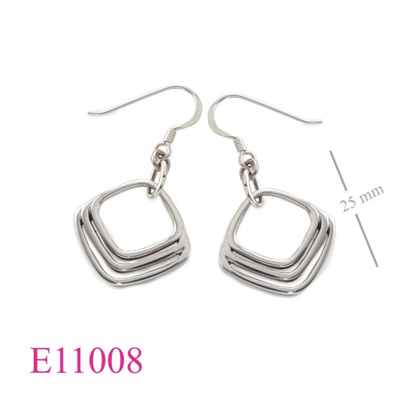 Earrings, 3 lines square.