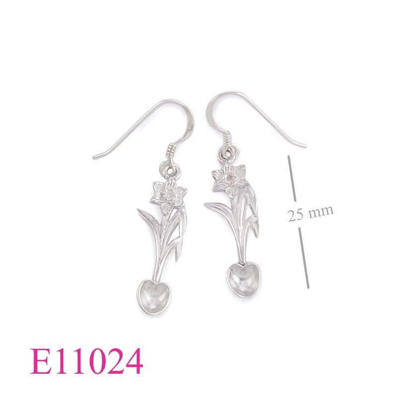 Earrings, daffodil flower love spoon.