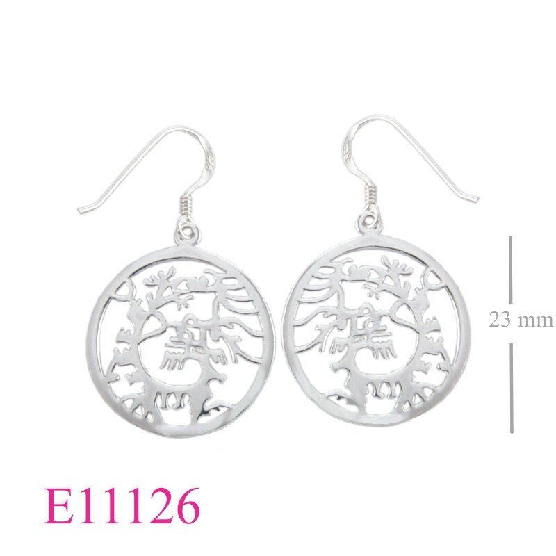 Earrings, 21mm round stencil dragon design.