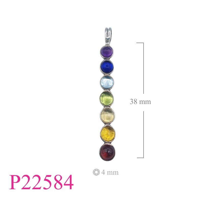 Pendant, 7 colours chakra round cabochon stones.