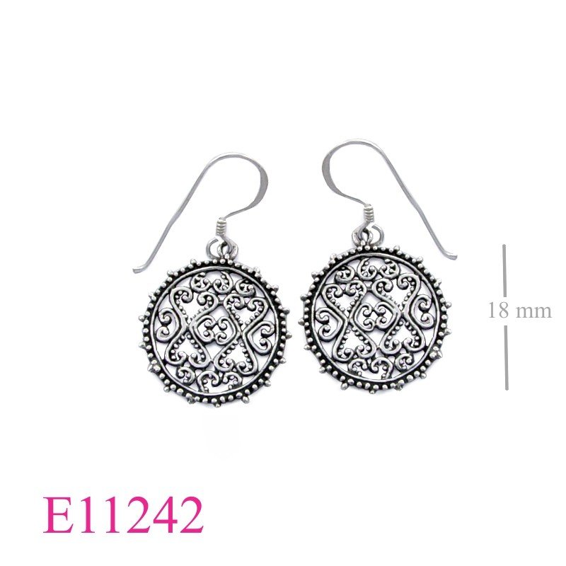 Earrings, round filigree design.