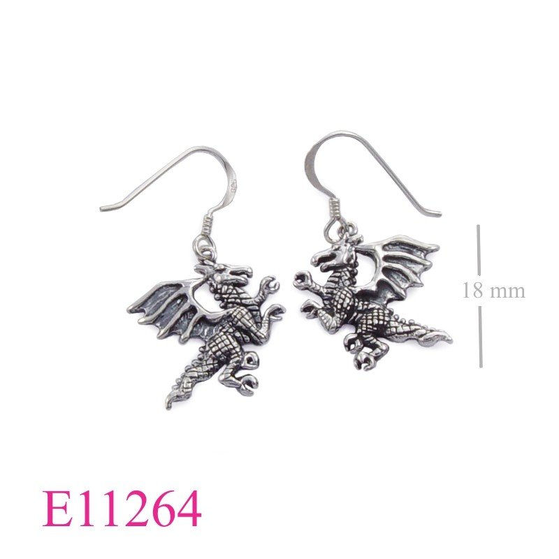 Earrings, flying dragon.