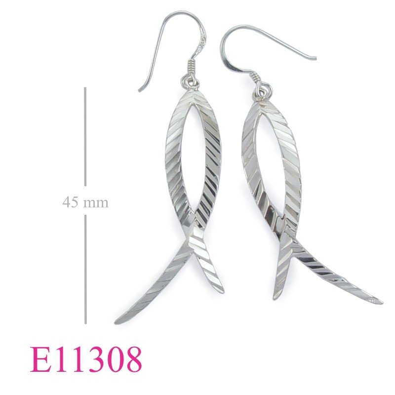 Earrings, diamond cut fish shape.