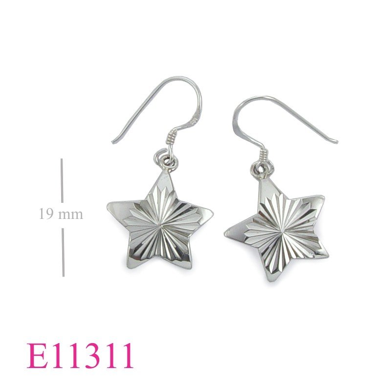 Earrings, diamond cut star.