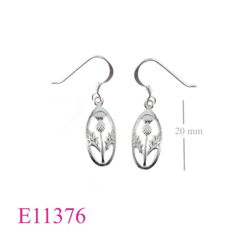 Earrings, Thistle in oval.