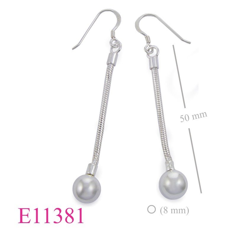 Earrings, 2mmx3cm. snake chain and 8mm screw ball.